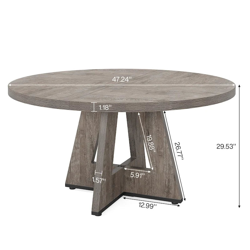 47 Zoll runder Esstisch für 4 Personen, Holztisch im Landhausstil für Küche, Esszimmer, Wohnzimmer