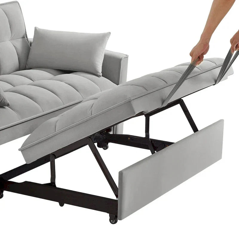 4-in-1 Loveseat Schlafsofa mit Armlehnen & Aufbewahrungstaschen, Multifunktionales getuftetes Ausziehsofa mit verstellbarer Rückenlehne