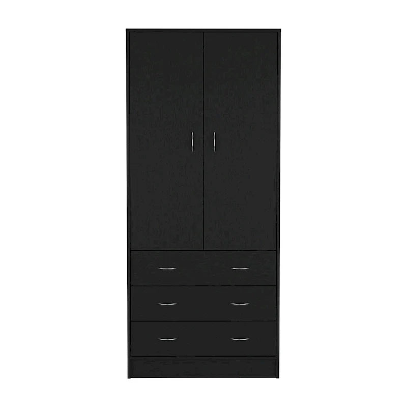 19 Moderner Doppeltüriger Kleiderschrank mit 3 Schubladen und 1 Kleiderstange für Schlafzimmer