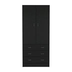 19 Moderner Doppeltüriger Kleiderschrank mit 3 Schubladen und 1 Kleiderstange für Schlafzimmer
