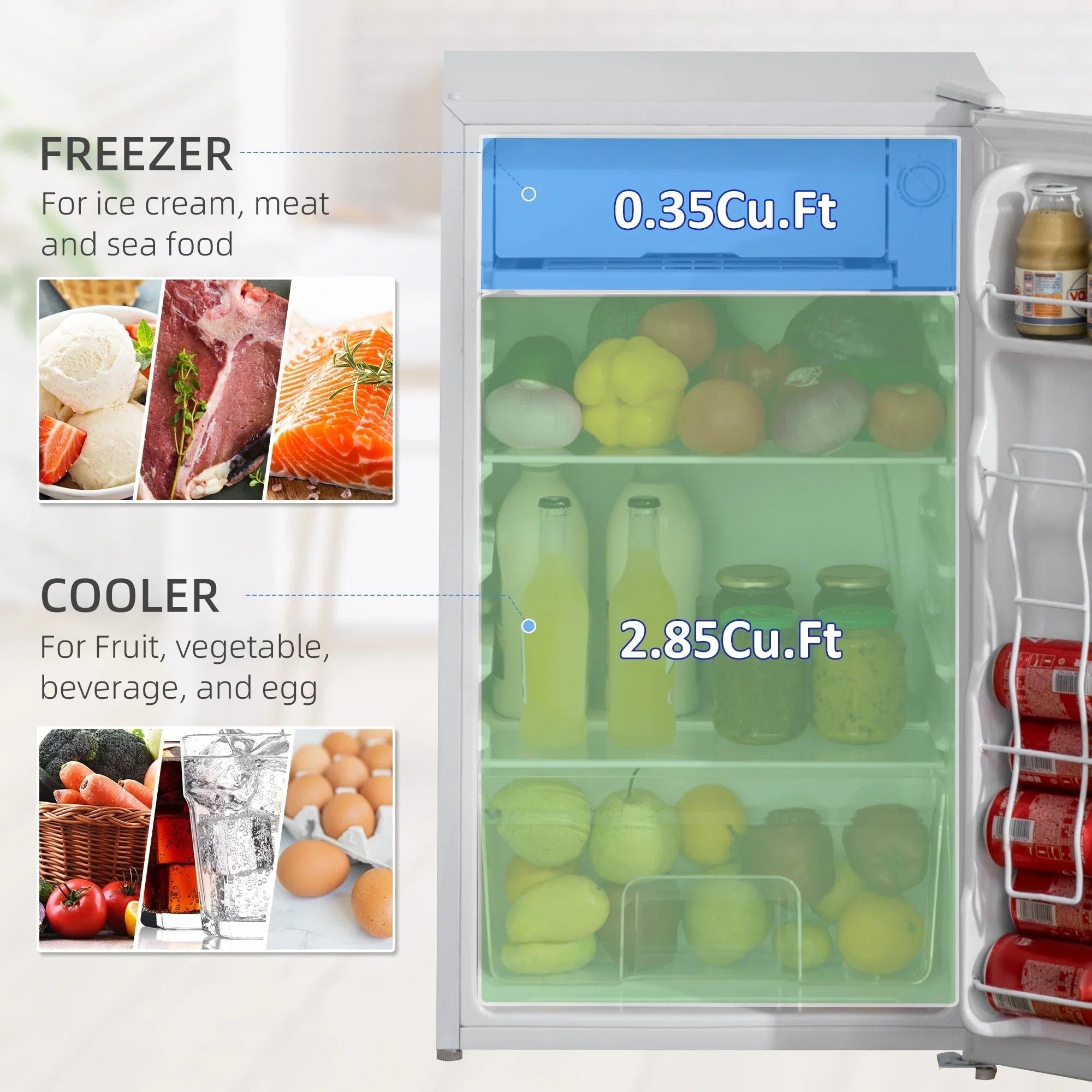 3.2 Cu.Ft Mini-Kühlschrank mit Gefrierfach, eintüriger Kompaktkühlschrank mit einstellbarem Thermostat für das Schlafzimmer