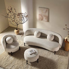 3-Sitzer geschwungenes Sofa mit Kugel-Kissen, Leinenmischung Beige