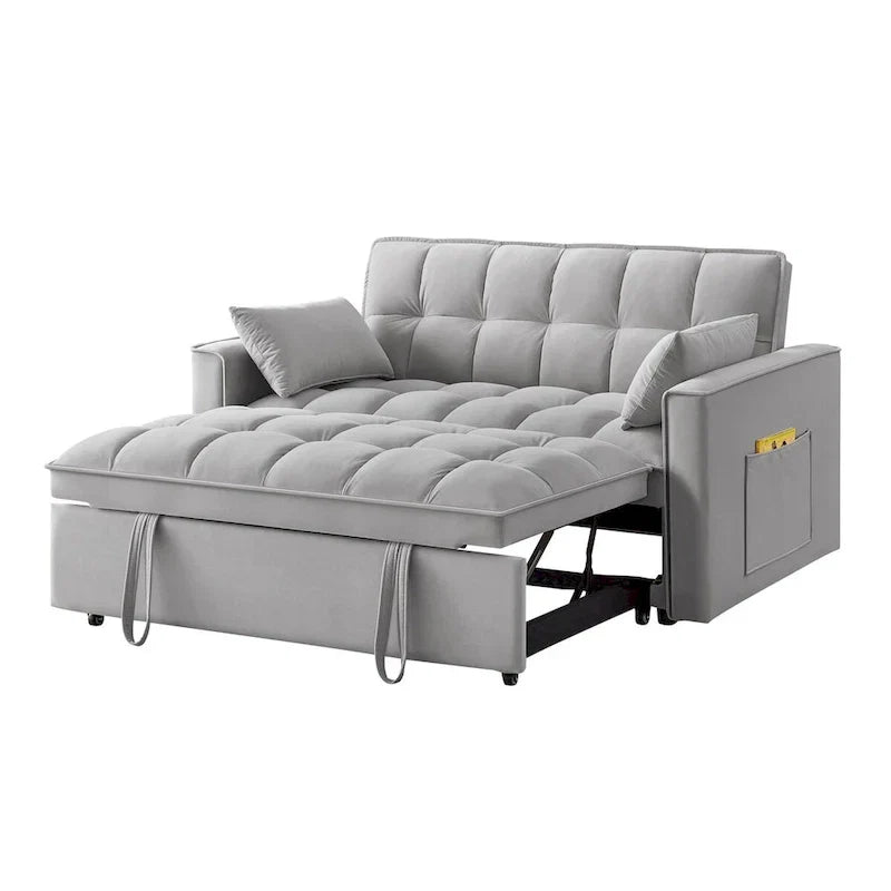 4-in-1 Loveseat Schlafsofa mit Armlehnen & Aufbewahrungstaschen, Multifunktionales getuftetes Ausziehsofa mit verstellbarer Rückenlehne