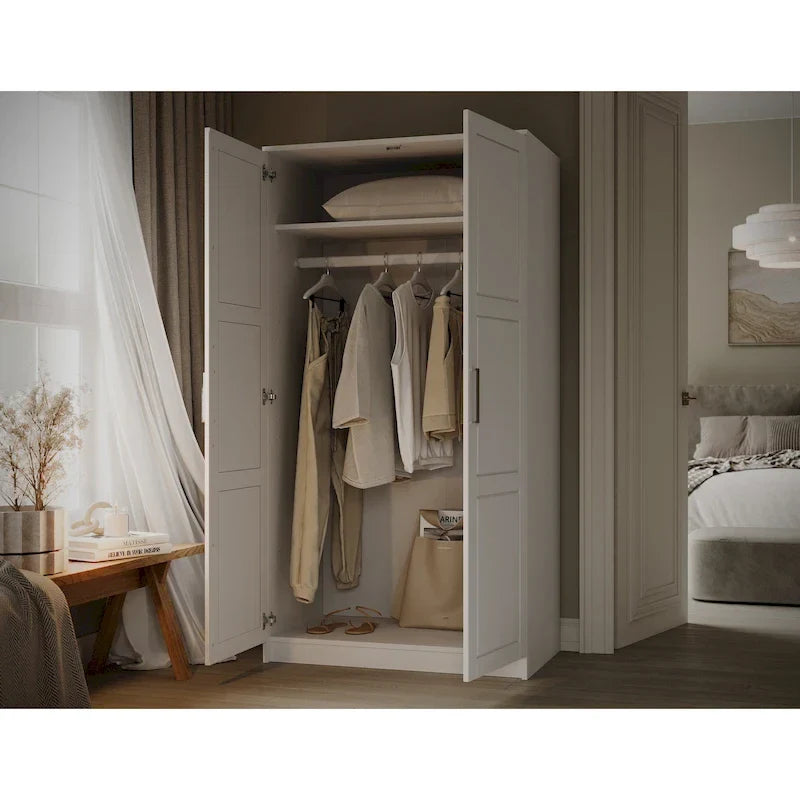 100 % Massivholz Urbaner Kleiderschrank mit 2 Türen, mit Massivholz- und Spiegeltüren
