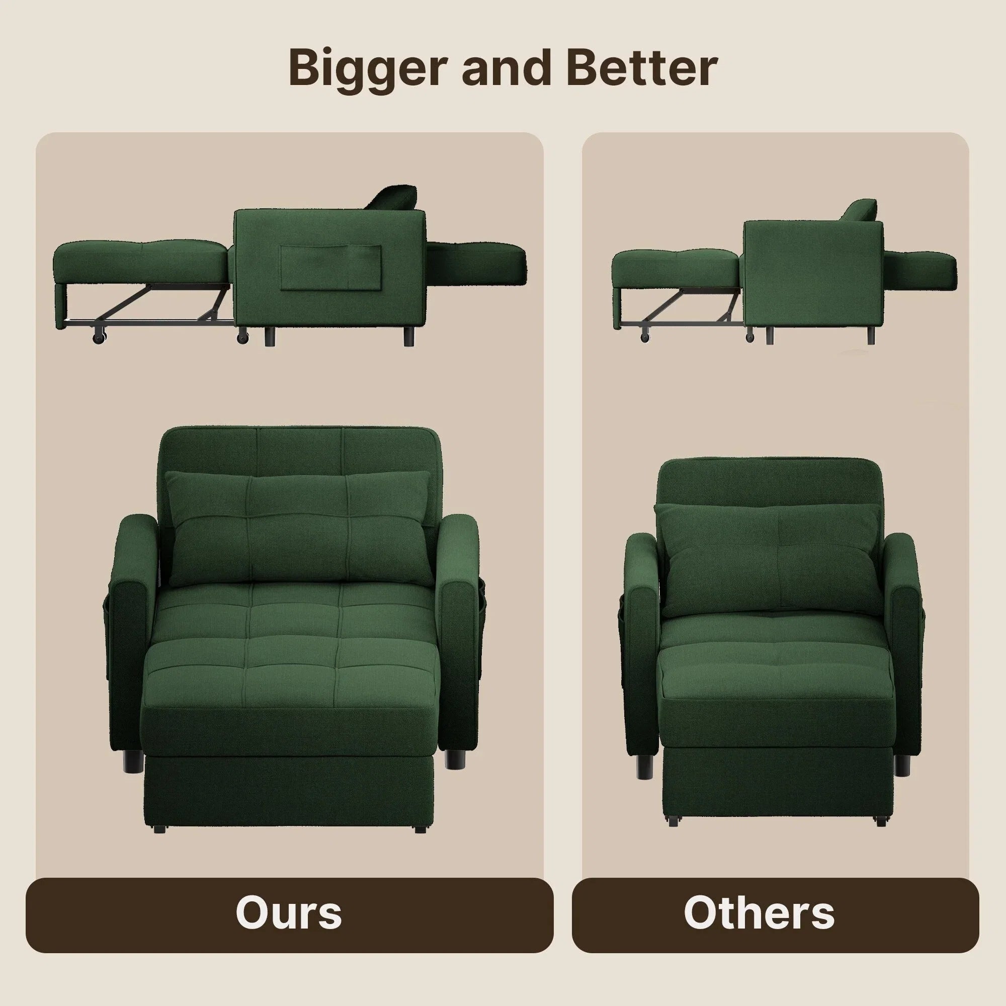 3-in-1 verstellbares Schlafsofa, ausziehbares Sesselsofa, umwandelbares Klappbett für das Wohnzimmer