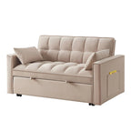 4-in-1 Loveseat Schlafsofa mit Armlehnen & Aufbewahrungstaschen, Multifunktionales getuftetes Ausziehsofa mit verstellbarer Rückenlehne