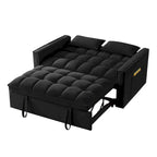 4-in-1 Loveseat Schlafsofa mit Armlehnen & Aufbewahrungstaschen, Multifunktionales getuftetes Ausziehsofa mit verstellbarer Rückenlehne