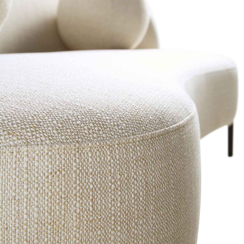 3-Sitzer geschwungenes Sofa mit Kugel-Kissen, Leinenmischung Beige