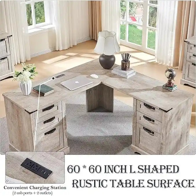 60 Farmhouse L-förmiger Chefschreibtisch, Holz Eckschreibtisch, Computertisch