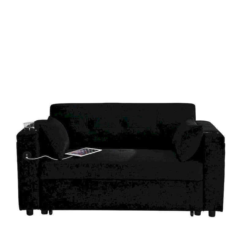 54 Schlafsofa zum Ausziehen, 2-Sitzer-Schlafsofa mit Stauraum, Lendenkissen, USB-Steckdose