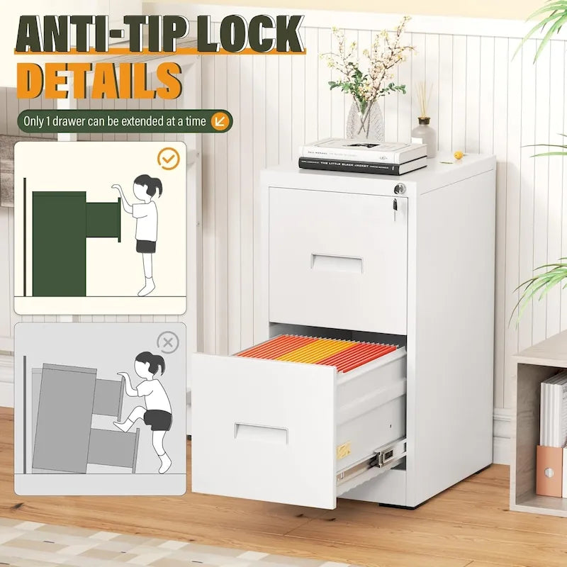 2 Schubladen Vertikaler Aktenschrank mit Schloss für Heimbüro
