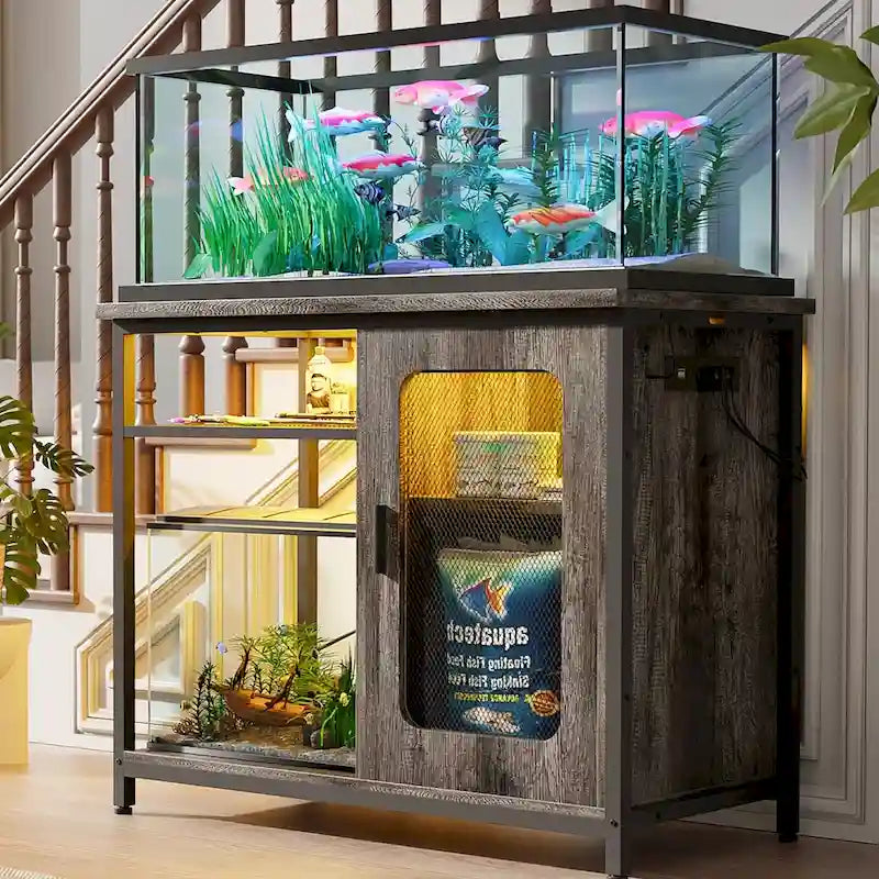 20-29 Gallonen Aquarienunterschrank mit Steckdosen & LED-Beleuchtung