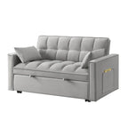4-in-1 Loveseat Schlafsofa mit Armlehnen & Aufbewahrungstaschen, Multifunktionales getuftetes Ausziehsofa mit verstellbarer Rückenlehne