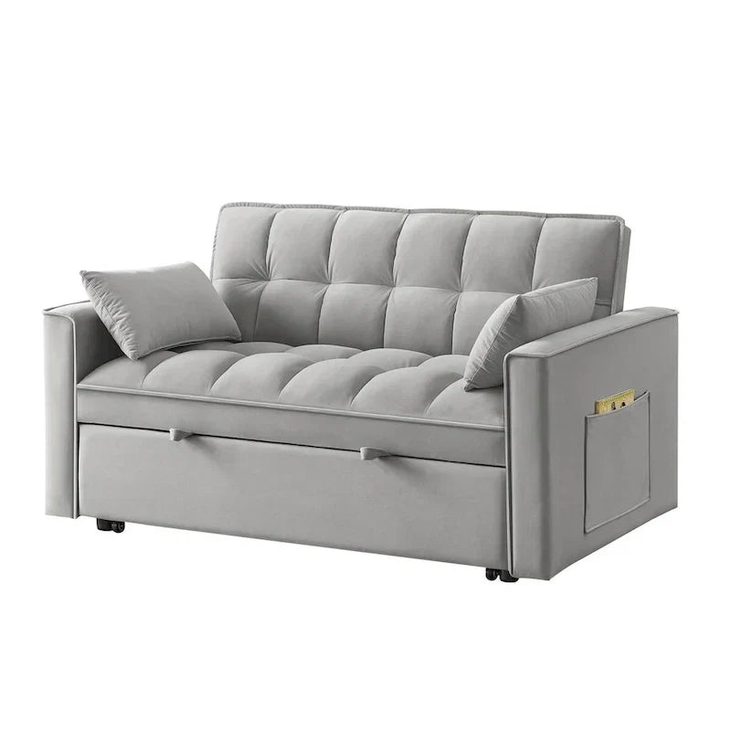 4-in-1 Loveseat Schlafsofa mit Armlehnen & Aufbewahrungstaschen, Multifunktionales getuftetes Ausziehsofa mit verstellbarer Rückenlehne
