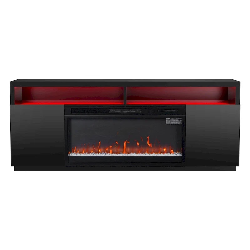 68 Moderne schwarze RGB-Elektrokamin-TV-Konsole für Fernsehgeräte bis 72 Zoll