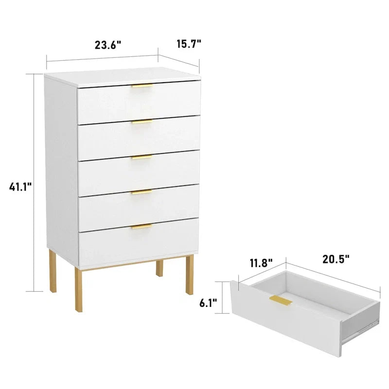 5 Schubladen Kommode Nachttisch Aufbewahrungsschrank 60cm B Weiß/Schwarz