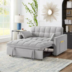 4-in-1 Loveseat Schlafsofa mit Armlehnen & Aufbewahrungstaschen, Multifunktionales getuftetes Ausziehsofa mit verstellbarer Rückenlehne