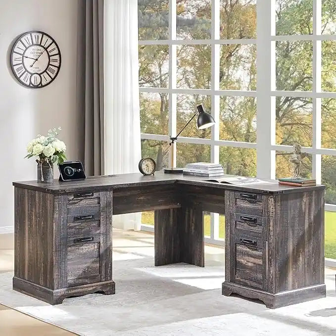 60 Farmhouse L-förmiger Chefschreibtisch, Holz Eckschreibtisch, Computertisch