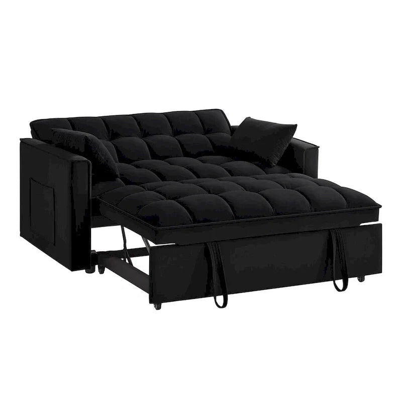 4-in-1 Schlafsofa ausziehbar – Samt-Zweisitzer – umwandelbares Schlafsofa mit verstellbarer Rückenlehne, 2 Seitentaschen