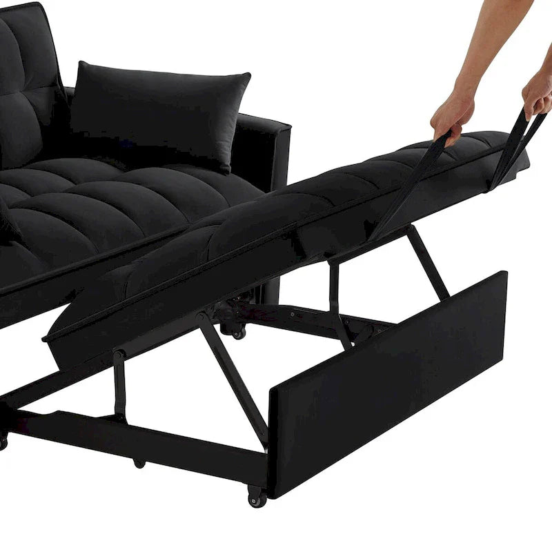4-in-1 Loveseat Schlafsofa mit Armlehnen & Aufbewahrungstaschen, Multifunktionales getuftetes Ausziehsofa mit verstellbarer Rückenlehne