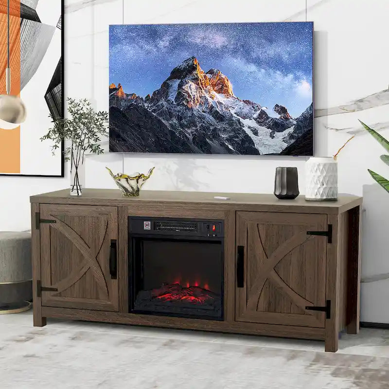 58 Farmhouse elektrische Kamin-TV-Ständer Konsolentisch für Fernseher bis zu 65 Zoll