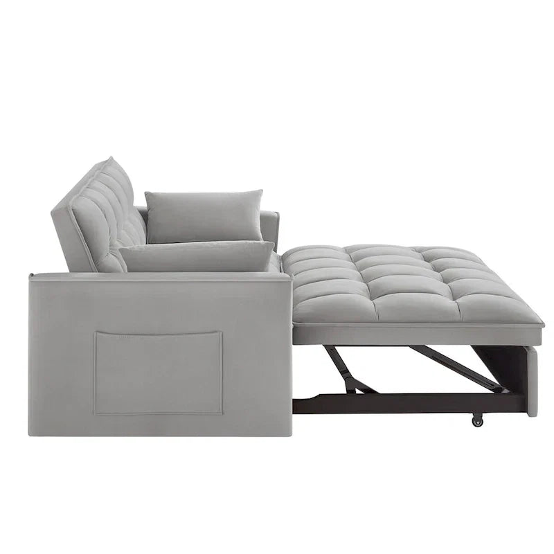 4-in-1 Loveseat Schlafsofa mit Armlehnen & Aufbewahrungstaschen, Multifunktionales getuftetes Ausziehsofa mit verstellbarer Rückenlehne