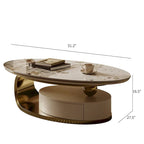 51 Moderne Pandora Oval-Couchtisch mit glänzender gesinterter Steinplatte, Luxus-Couchtisch, Edelstahlbeine für das Wohnzimmer