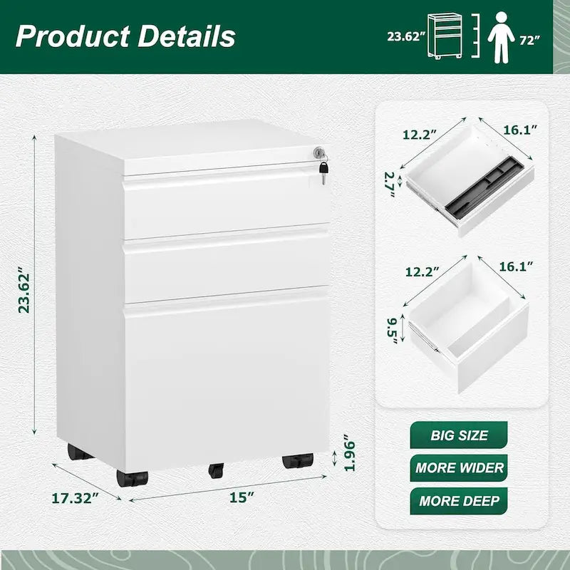 Rollcontainer/Standcontainer mit 3 Schubladen für das Home Office