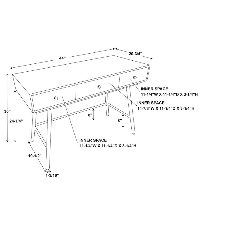 Schreibtisch mit 3 Schubladen, Modell Trail