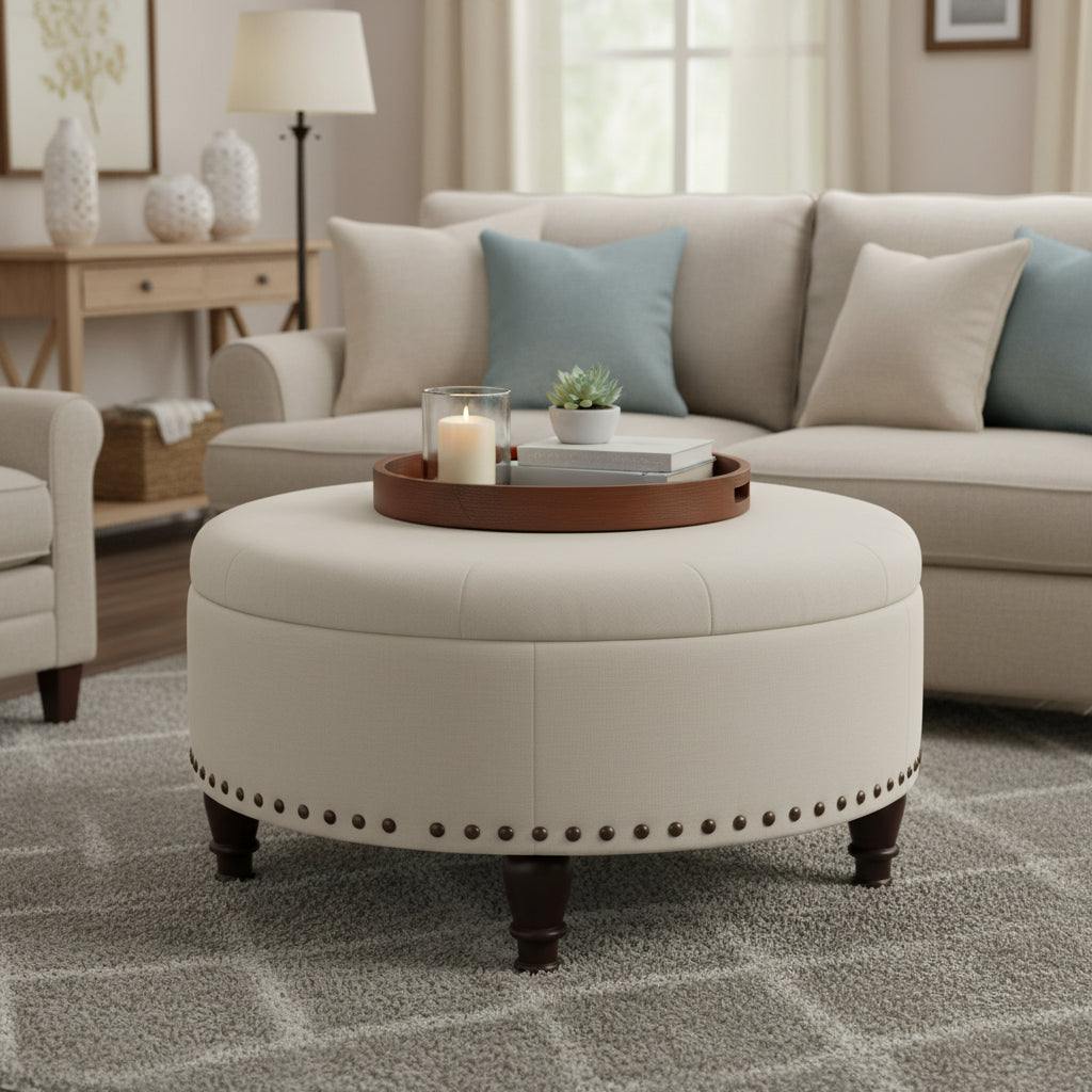  Model Augusta Storage Ottoman - Linen