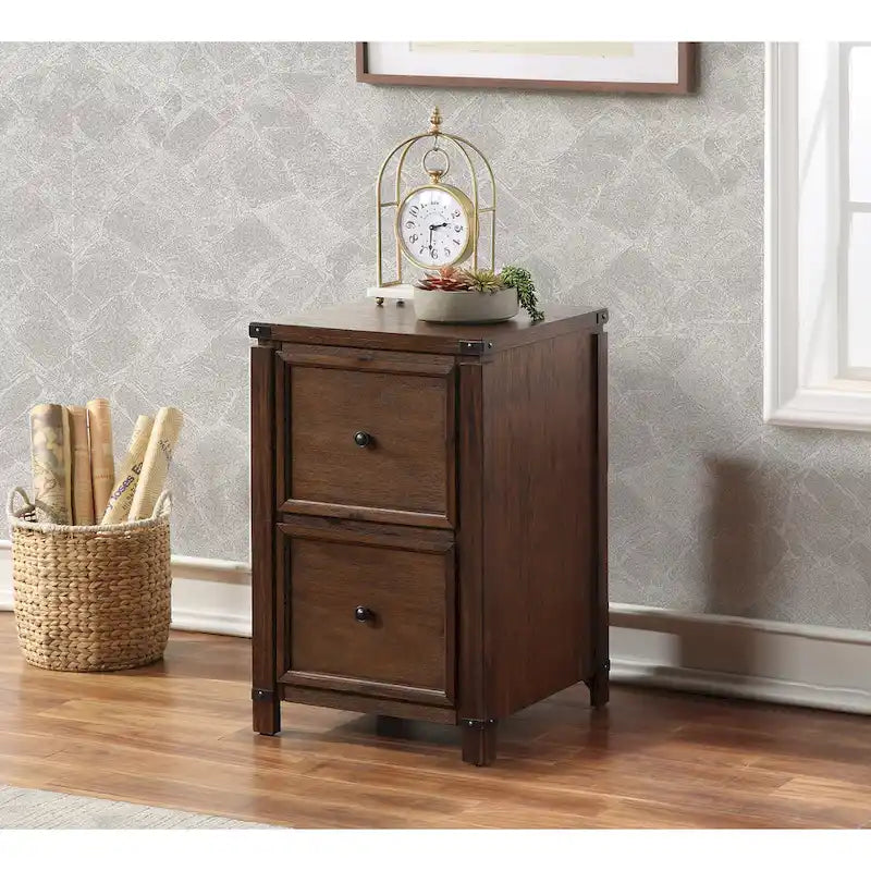 OS Home & Office Furniture Aktenschrank mit zwei Schubladen in gebürstetem Walnussholzfurnier
