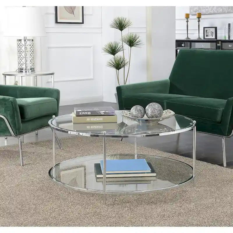  Royal Crest 2 Tier Round Glass Coffee Table