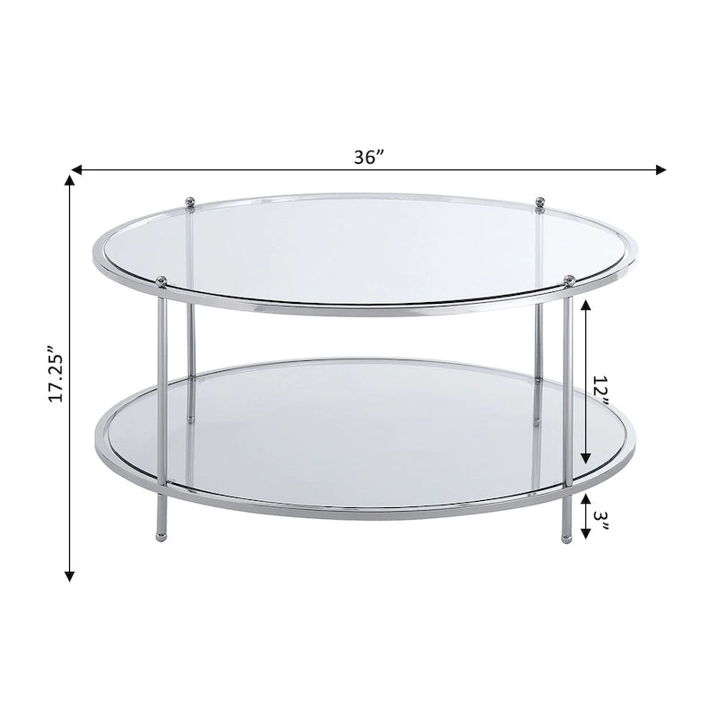 Royal Crest 2-stöckiger runder Couchtisch aus Glas