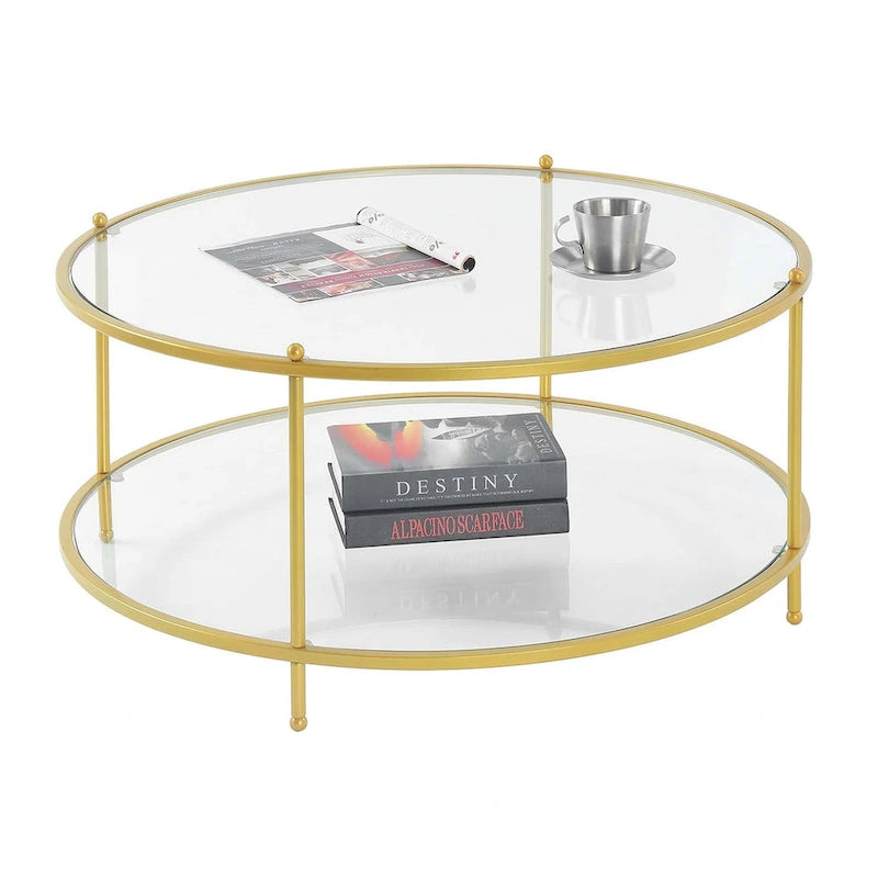 Royal Crest 2-stöckiger runder Couchtisch aus Glas