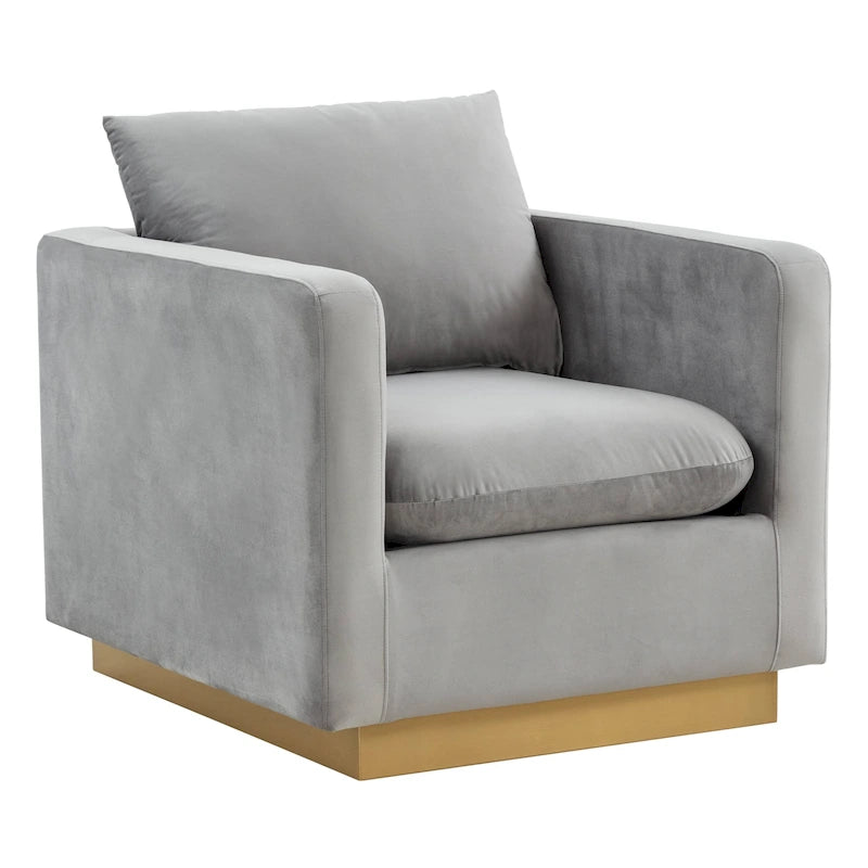 Nervo Samt Modernes Einzelsitzer-Sofa, Akzent-Sessel mit goldenem Edelstahl-Vierkantfuß für Wohn- & Schlafzimmer – 32.67
