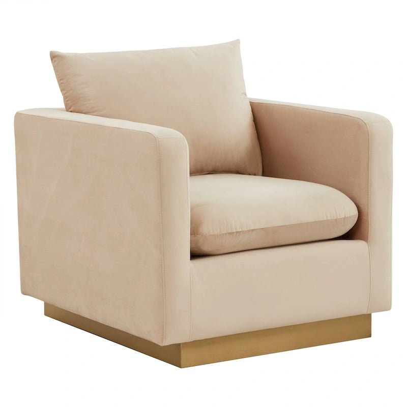 Nervo Samt Modernes Einzelsitzer-Sofa, Akzent-Sessel mit goldenem Edelstahl-Vierkantfuß für Wohn- & Schlafzimmer – 32.67