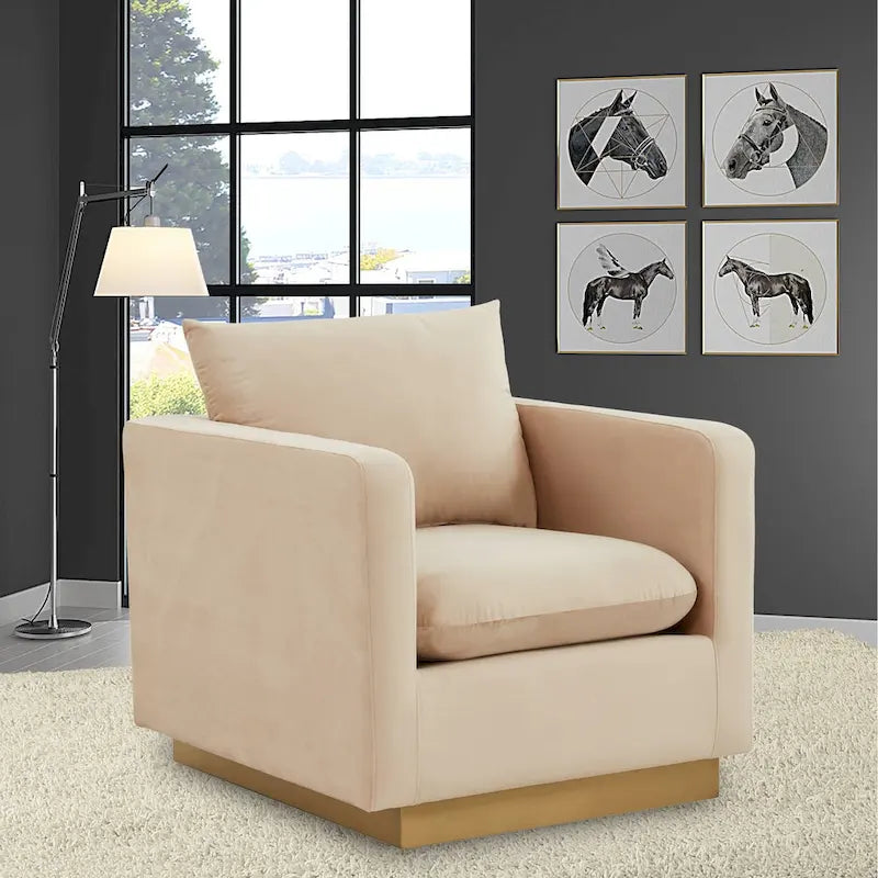 Nervo Velvet Modern Single Seater Sofa, Accent Arm Chair with Gold Stainless Steel Square Base for Living Room & Bedroom - 32.67