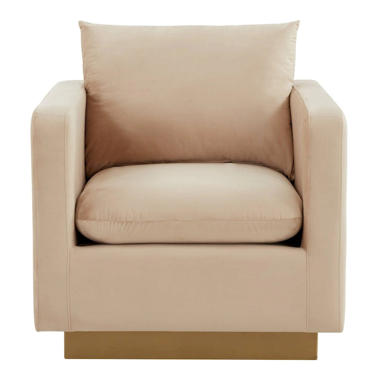 Nervo Samt Modernes Einzelsitzer-Sofa, Akzent-Sessel mit goldenem Edelstahl-Vierkantfuß für Wohn- & Schlafzimmer – 32.67