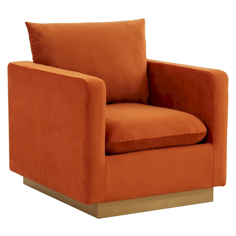 Nervo Samt Modernes Einzelsitzer-Sofa, Akzent-Sessel mit goldenem Edelstahl-Vierkantfuß für Wohn- & Schlafzimmer – 32.67