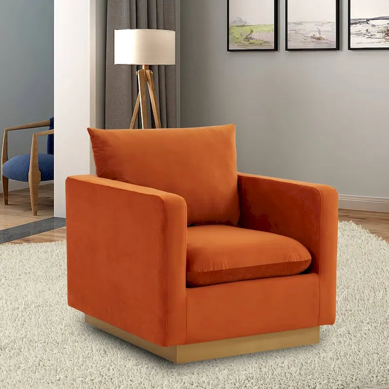 Nervo Samt Modernes Einzelsitzer-Sofa, Akzent-Sessel mit goldenem Edelstahl-Vierkantfuß für Wohn- & Schlafzimmer – 32.67
