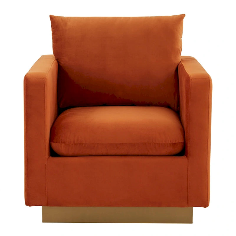 Nervo Samt Modernes Einzelsitzer-Sofa, Akzent-Sessel mit goldenem Edelstahl-Vierkantfuß für Wohn- & Schlafzimmer – 32.67