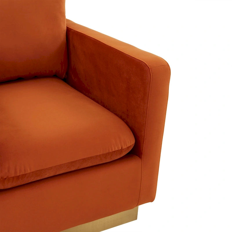 Nervo Samt Modernes Einzelsitzer-Sofa, Akzent-Sessel mit goldenem Edelstahl-Vierkantfuß für Wohn- & Schlafzimmer – 32.67
