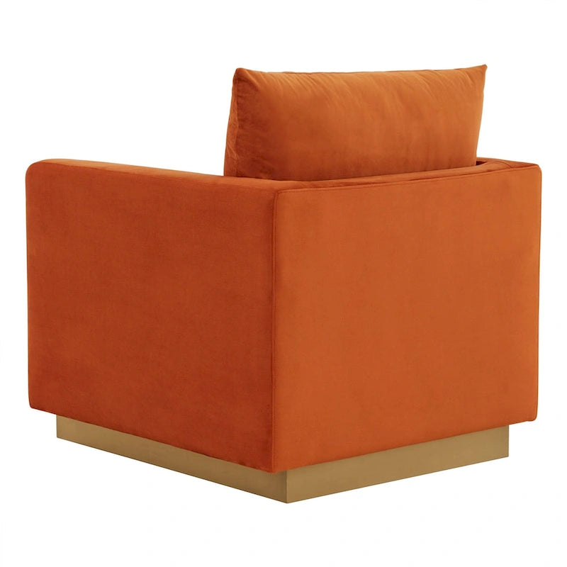 Nervo Samt Modernes Einzelsitzer-Sofa, Akzent-Sessel mit goldenem Edelstahl-Vierkantfuß für Wohn- & Schlafzimmer – 32.67