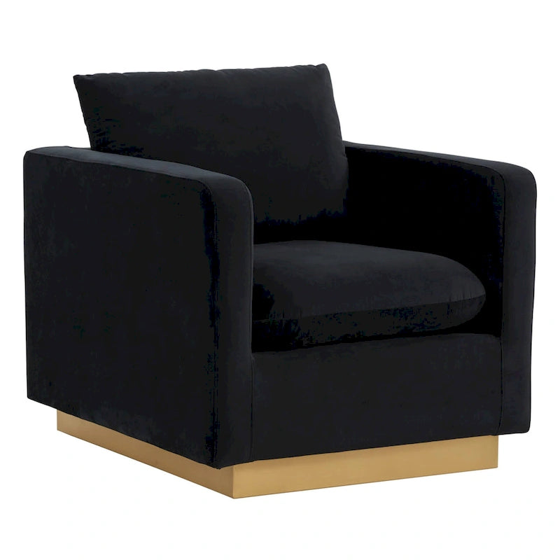 Nervo Samt Modernes Einzelsitzer-Sofa, Akzent-Sessel mit goldenem Edelstahl-Vierkantfuß für Wohn- & Schlafzimmer – 32.67