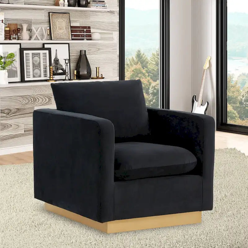 Nervo Samt Modernes Einzelsitzer-Sofa, Akzent-Sessel mit goldenem Edelstahl-Vierkantfuß für Wohn- & Schlafzimmer – 32.67