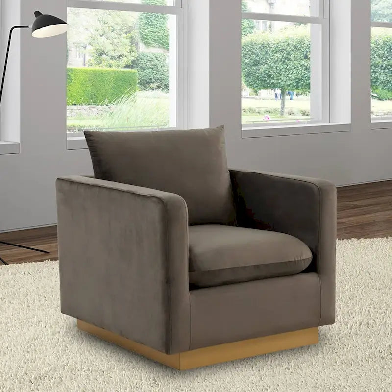 Nervo Samt Modernes Einzelsitzer-Sofa, Akzent-Sessel mit goldenem Edelstahl-Vierkantfuß für Wohn- & Schlafzimmer – 32.67