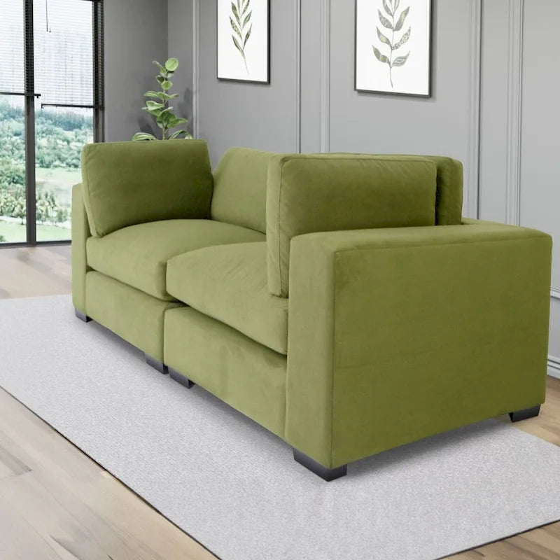 Modernes Zweisitzer-Sofa, Polyestergewebe, Massivholzrahmen, gepolstert
