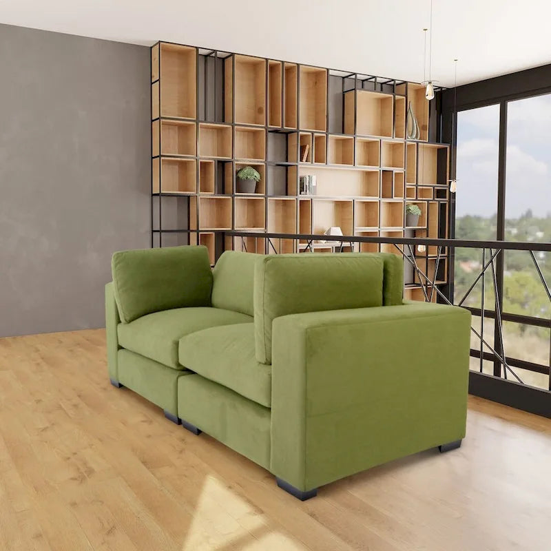 Modernes Zweisitzer-Sofa, Polyestergewebe, Massivholzrahmen, gepolstert