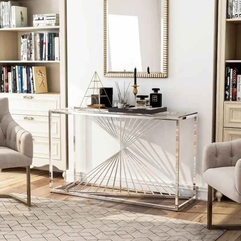 Limback Contemporary 47-inch Glass Top Geometric Sofa Table by 