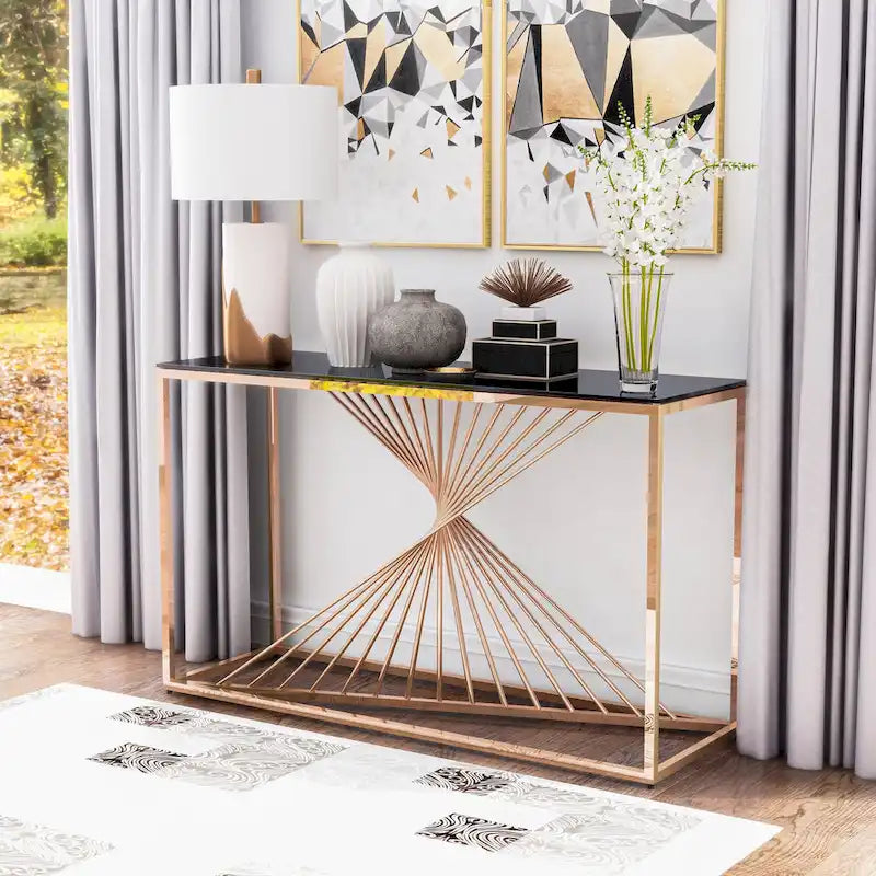 Limback Contemporary 47-Zoll-Sofa-Tisch mit Glasplatte und geometrischem Design von